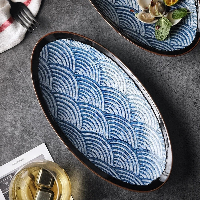 Aegean Wave Oval Serving Bowl