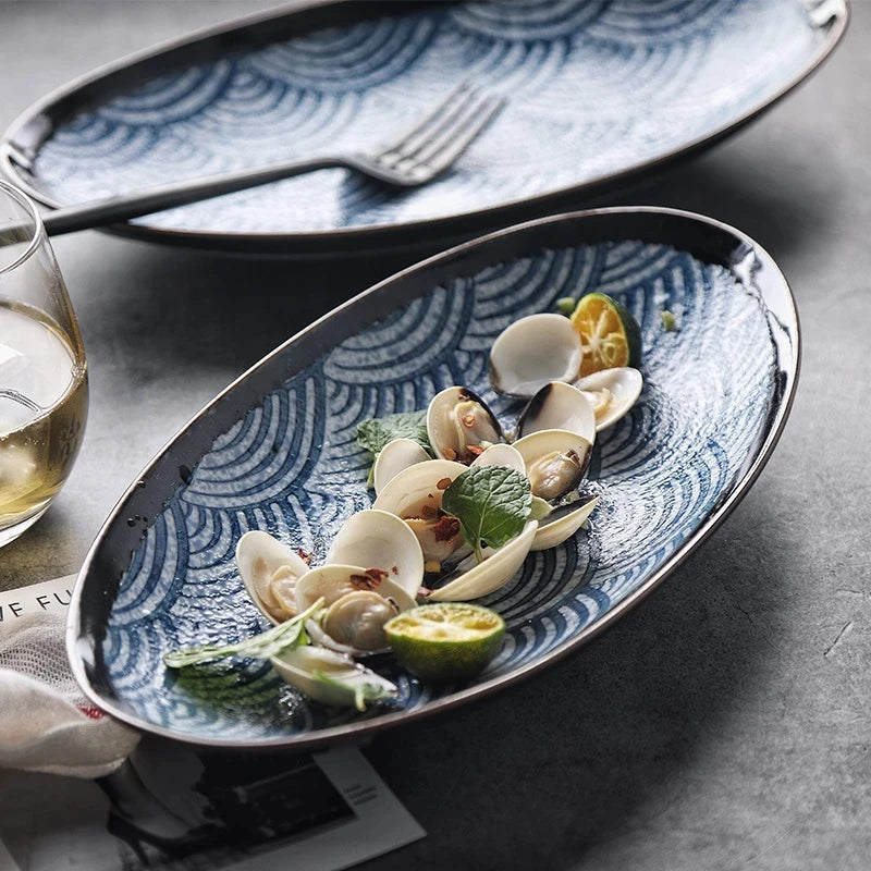 Aegean Wave Oval Serving Bowl